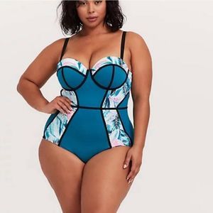 Torrid Teal Palm Underwire One Piece Swimsuit Size 2X